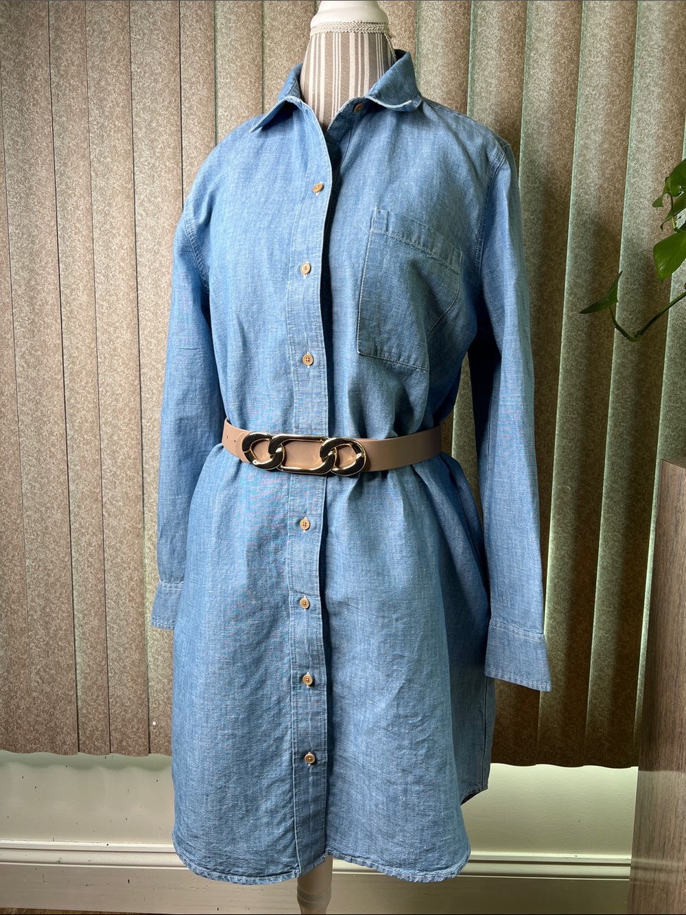 Lucky Brand Blue denim button shirt dress linen/cotton.  Belt not included. S-L